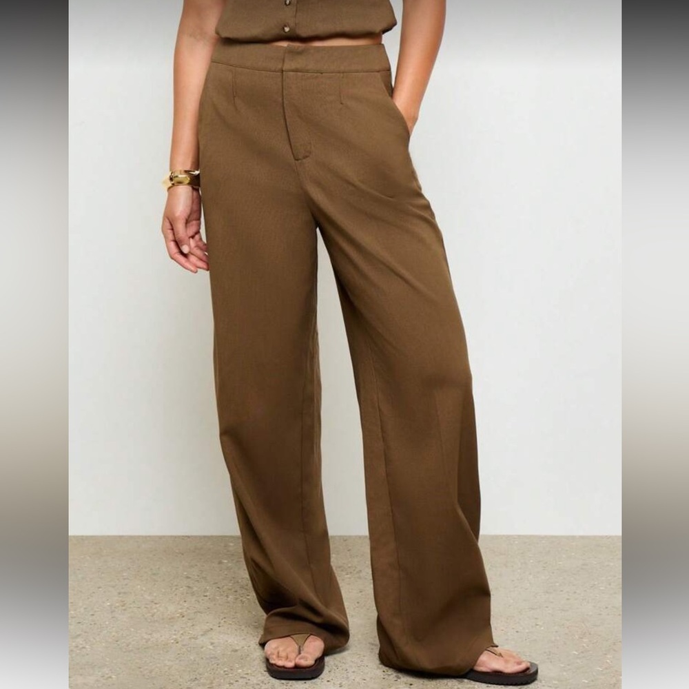 Tan khaki wide leg trouser pants